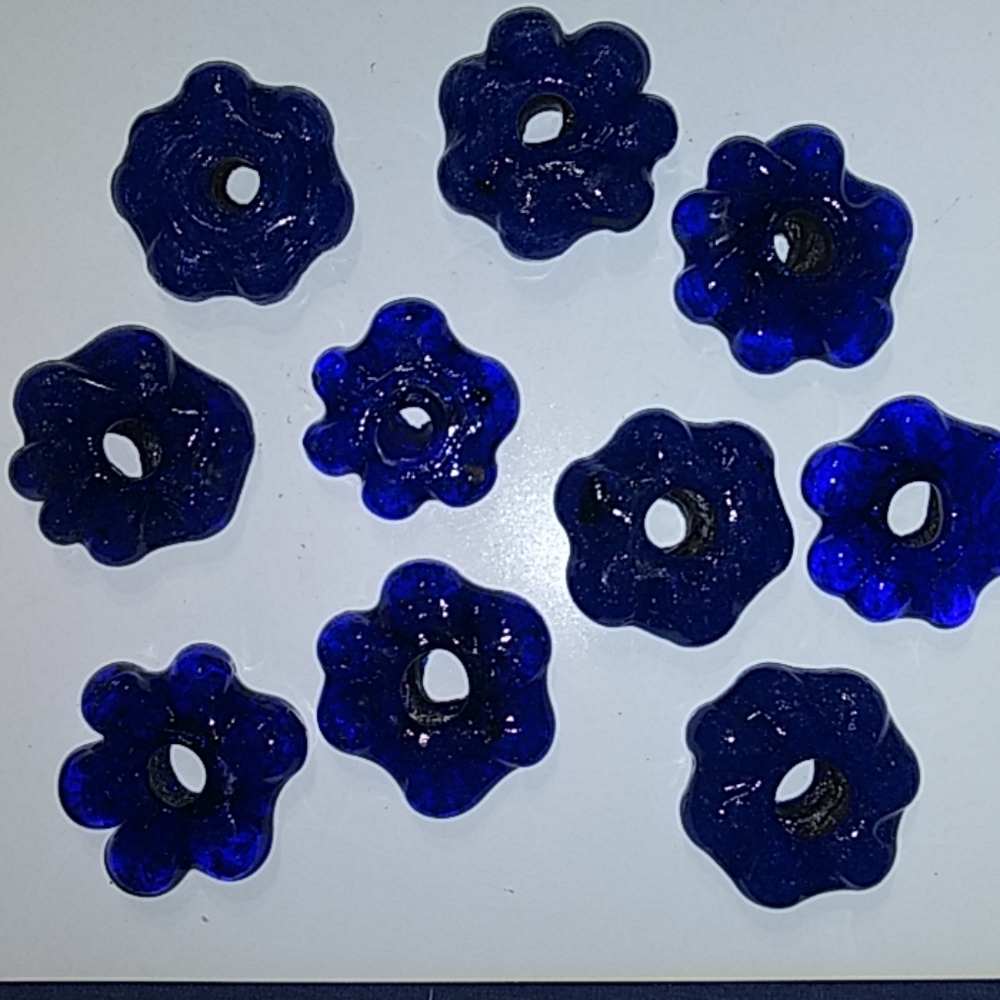 10 large Cobalt Blue Glass Flower Beads